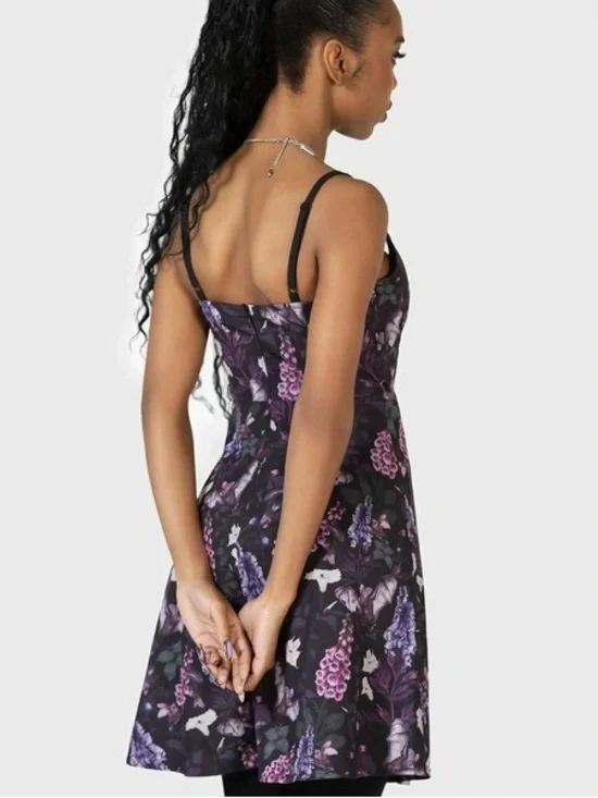 Killstar Purple & Black Floral Forbidden Petals Mini Dress | Size Large - Picture 2 of 8